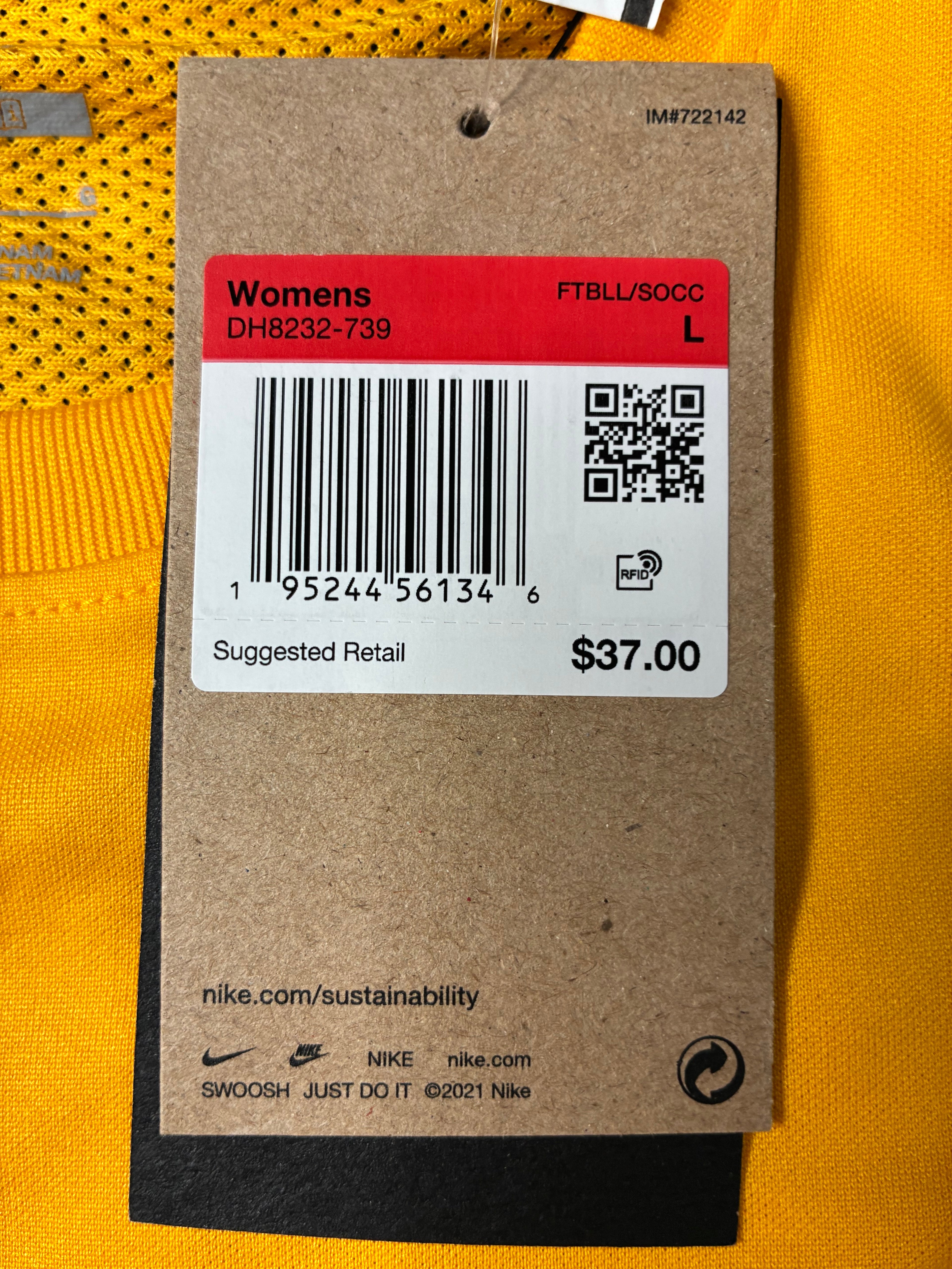 Yellow Nike Custom Jersey Size Women's Large